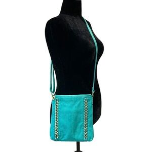 Teal Turquoise Crossbody Bag — Gold Chain Detail — LaTique Lucia
